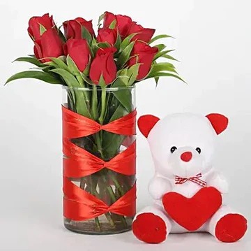 Red Roses With Teddy